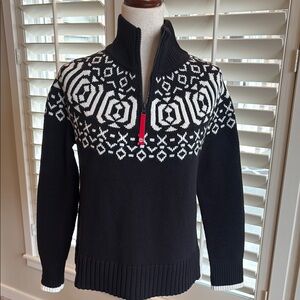 Women’s Half-Zip Winter Geo Fair Isle Black and White Sweater, NWOT